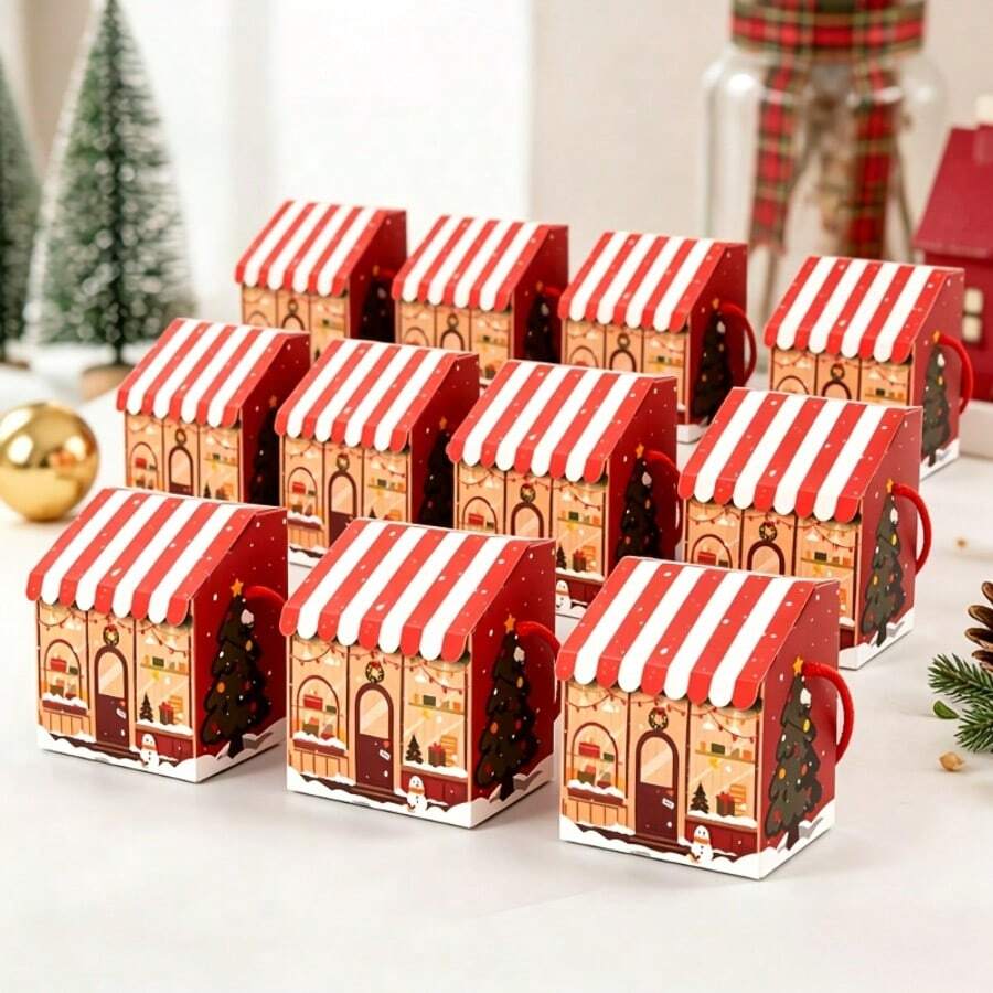 Christmas Handheld Gift Packaging Box Christmas Tree Pattern Handheld Gift Box Christmas House-Shaped Gift Packaging Box Christmas Party Favor Portable Gift Packaging Handle Christmas Gift Bag Christmas Party Gift Box