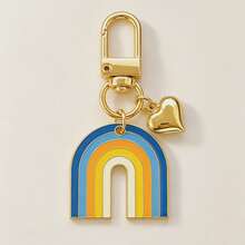 1pc/Multi-Pcs Unisex Alloy Oil-Drip Rainbow Pendant, Gold 3D Heart Pendant Keychain, Minimalist Bag Charm Wallet Accessory - Multicolor - View 18