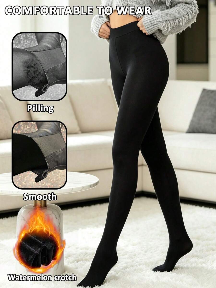 Women's Warm Thermal Lined Leggings, Winter High Waist Elastic Slim Fit Sexy Semi-Sheer Tights - Multicolor - View 1