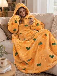 Printed Flannel Pullover Bathrobe, Comfortable Fleece Loungewear, Thickened Warm Anti-Cold Clothing - Multiple Styles - View 6