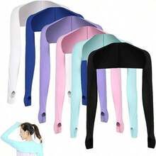 1-Piece Breathable UV Resistant Ice Silk Arm Cover, Ice Silk Sun Protection Sleeve, Cool Shoulder Wrap Sleeve, Summer Elastic Half Finger Sun Protection Arm Cover, With Finger Hole UV Protection Sleeve, Suitable For Outdoor Sports, Golf, Cycling - Multicolor - View 10