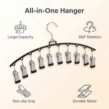 1pc 10-Clip Rotating Drying Rack With 360° Swivel Hook And Non-Slip Clips - Ideal For Socks, Underwear, And Delicates - Rust-Resistant Metal Construction - Multicolor - View 3
