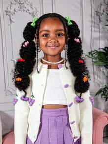 2pcs Kids Cute Small Mali Bubble Fluffy African Braided Ponytail Hair Extensions Accessories Ponytail Hair Decoration For Girls - Black - View 4