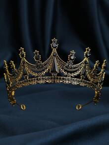 Gold Black Rhinestone Vintage Gothic Bridal Crown Tiara Wedding Hair Accessories Women Bride For Bachelorette Party Prom Pageant - Multicolor - View 5