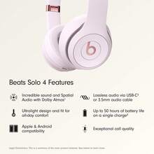 Beats Solo4 Wireless Headphones, Cloud Pink, Bluetooth Stereo Headset, Immersive Spatial Audio, Dynamic Head Tracking, 50H Battery Life, Fast Fuel Charging, USB-C & 3.5mm Connection, Foldable Lightweight Design For Music & Travel - View 4