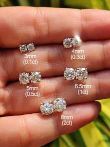 1件裝莫桑鑽耳釘式耳環 經典款 0.1-2CT 六爪設計，適合女性日常配戴與送禮 - 金色 - 查看 8