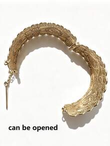 Gelang paduan logam bergaya Arab klasik, menampilkan gelang lebar berwarna emas dengan desain berongga dan bukaan yang dapat disesuaikan, cocok untuk dikenakan wanita. - Emas - View 4