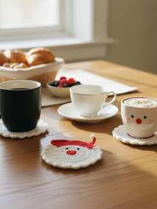 2/4pcs Winter Christmas Crochet Coasters, Handmade Christmas Gift Knitted Coaster Set, Holiday Table Decorations, Creative Christmas Gift, Seasonal Table Accessories, Suitable For Holiday Party Gifts, Kitchen, Office, And Home Decor - Multicolor - View 2