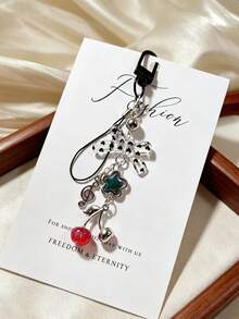1pc Polka Dot Bow Cherry Keychain Phone Chain Bag Pendant Anti-Lost Decorative Accessory - Multicolor - View 5