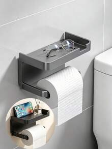 2Pcs Wall‑Mounted Bathroom Toilet Paper Holder With Top Storage Shelf, Matte Black Metal Tissue Roll Rack For Restroom - Double-layer Toilet Paper Holder - View 13