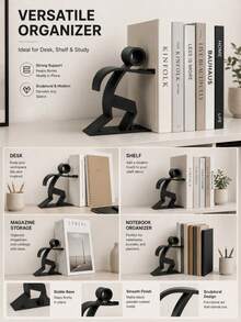 Human Shaped Bookend, Minimalist Sculpture Bookend Heavy Duty Book Holder, Modern Desk Shelf Organizer, Durable Art Decor For Home Office, Book Lovers Gift, Anti-Slip Support - Multicolor - View 6