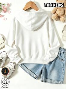 Girls Vertical Mixed Hearts Print Hoodie, Casual Long Sleeve Hooded Sweatshirt - White - View 11