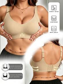 5pcs Classic Plus Size (Runs Small) Women's Wireless Bra, Striped Seamless Soft Support Shaping Lingerie, Adjustable Shoulder Straps, Removable Pads - Multicolor - View 8