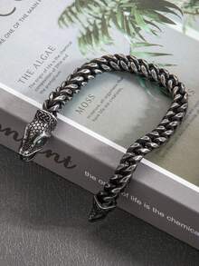 1Pc Men Snake Head Braided Stainless Steel Bracelet, Punk Jewelry, Vintage Bangle, Gift For Him - SL211 - View 2