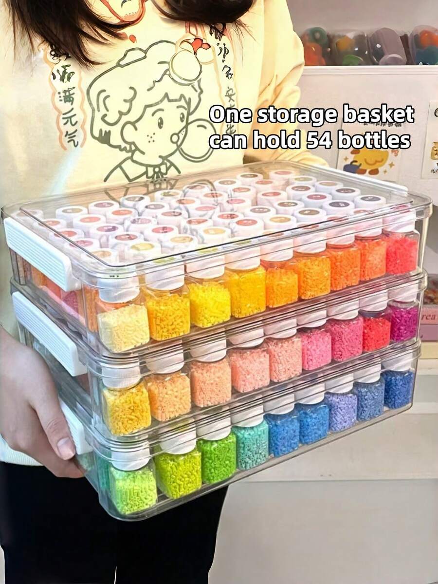 1 Set Transparent Large Capacity Flip Lid Bead Storage Box, Plastic Organizer Storage Box With Compartment Bottles Set, Color Number Stickers, DIY Perler Bead Storage Box, Handmade Sewing Tool Storage Bucket, Desktop Craft Organizer Storage Box, Home Storage, Perler Bead Storage Box - Multiple Styles - View 1