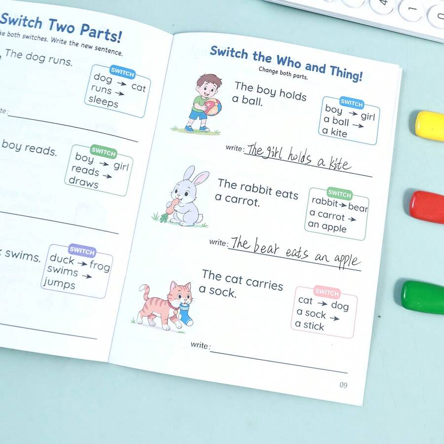 Children's English Sentence Rewriting Practice Book, Word Transformation And Sentence Reordering Workbook, English Sentence Structure Construction And Imitation Practice Notebook, Back To School Learning Supplies, English Grammar Enlightenment Early Education Notebook - Multicolor - View 1