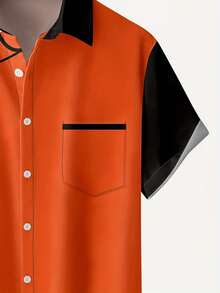 Men's Halloween Orange Spider Print Casual Short Sleeve Shirt - Multicolor - View 5