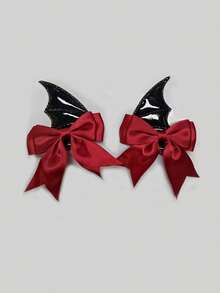 2pcs Women's Decorative Hair Accessories With Wings And Bows, Hair Clips, Halloween Back To School Season Set - Multicolor - View 6
