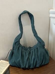 Tas Bahu Minimalis Desain Niche untuk Wanita, Tas Tote Kasual Kapasitas Besar Terbaru untuk Perjalanan Musim Gugur - Hijau - View 7