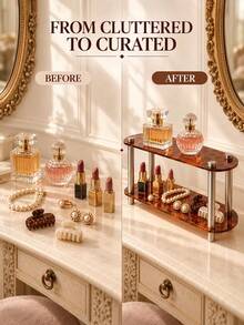 French Vintage Double-Layer Acrylic Desktop Organizer, Leopard Print Amber Brown Texture Perfume Jewelry Cosmetics Storage Display Rack, Suitable For Bedroom Vanity Entryway - French Vintage - Double-layer Leopard Print - View 4