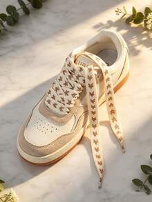 1 Pair 120CM Champagne Star Pattern Wide Shoelaces, Compatible With Training Shoes, Canvas Shoes, Skate Shoes, Versatile Replacement Decorative Shoelaces/Shoelaces Only, Shoes Not Included - Champagne - View 7