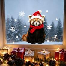 4PCS/1PC Christmas Stickers‑Themed Cute Pet Window Static Stickers: Cat, Dog, Red Panda & Fox Decals, Delicate Snowflake Ornaments For Holiday Home Party Decor, Holiday Home Decor - Multicolor - View 6