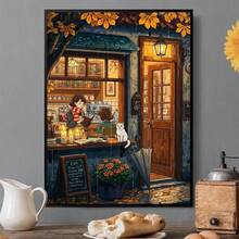 1PC DIY 5D Diamond Painting Kit Coffee Shop Pattern - Round Full Drill Art Mosaic Craft, Home Wall Decor, Unframed - No Frame - View 2