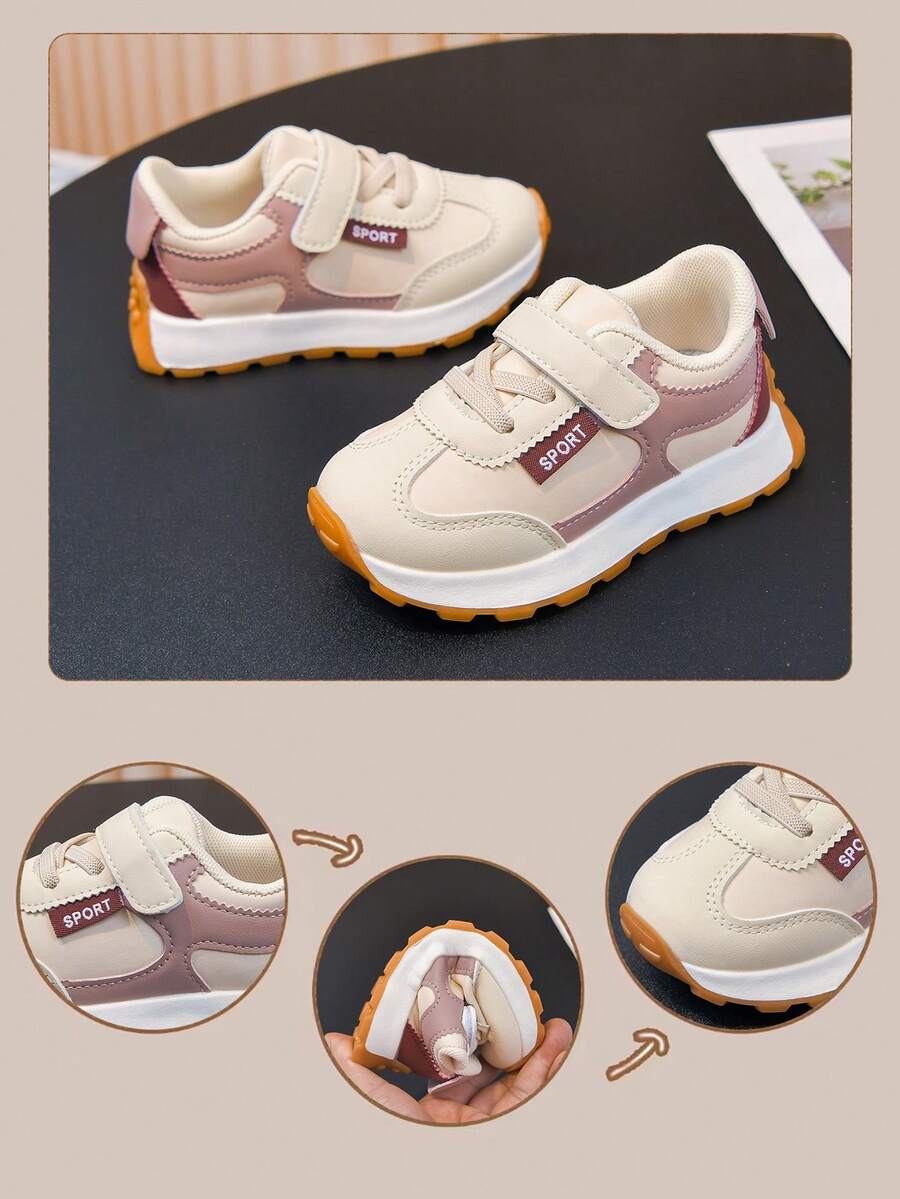New Girls' Hook-And-Loop Casual Sports Shoes, All-Season Children's Colorblock Soft Sole Comfortable Versatile Outdoor Shoes