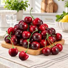Artificial Cherry Loose Fake Cherry Realistic Fruit Model Decor Realistic Cherry Ornament Suitable For Home Kitchen Party Decoration Table Centerpiece Photography Prop (Deep Red & Single) - Multicolor - View 5