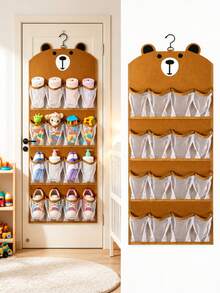 1pc Door Hanging Shoe Organizer Brown Bear Pattern Multi-Pocket 16-Slot Felt Mesh Door-Mounted Shoe Rack Sturdy Closet Storage Space-Saving Shoe Storage Rack Suitable For Apartment Dorm Room Organization Holiday Season Gift - View 2