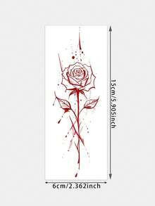 1pc Temporary Tattoo Sticker, Red Ink Splatter Rose Pattern, Realistic Tattoo Design, Suitable For Daily Wear, Bachelorette Party Favors, Music Festivals, Games, Graduation Gifts, Lasts 3-5 Days - Red - View 2