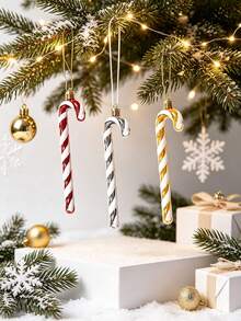 3pcs Christmas Twisted Candy Cane Hanging Ornaments, Multicolor Christmas Tree Decorations, Home Christmas Party Decor - A - View 4