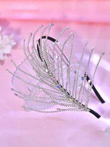 1Pc Light Luxury Rhinestone Chain Headband Shiny Charming Women's Hair Accessory Versatile Headwear Suitable For Party Prom Holiday Banquet - Silver - View 9