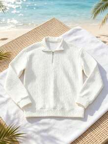 Men's 3D Letter Jacquard Half-Zip Sweatshirt, Casual Long Sleeve Loose Fit Pullover Top, Suitable For Autumn Daily Wear - Multicolor - View 5
