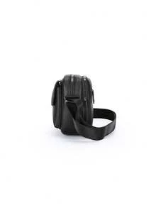 Men's Flip Shoulder Bag, Soft Leather Texture, Multiple Pockets, Casual Shoulder Bag - Black - View 2