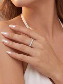 1pc Moissanite Ring Fashion Full Eternity Diamond Band Suitable For Women's Wedding And Stacking - Cluster-set Crown Moissanite Pinky Ring - View 4