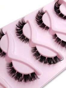 5 Pairs Cat Eye False Eyelashes, Fluffy & Soft, Transparent Band, Natural Long Style With Winged Tail, Elongating Eye Shape - Black - View 4