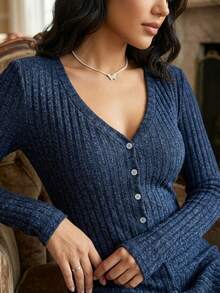 Women Sweater Jumpsuits - Navy Blue - View 2