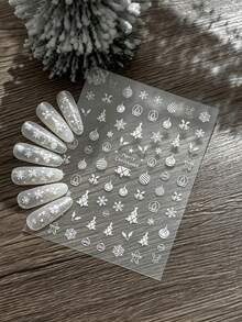 1片裝 3D 浮雕白色聖誕迷你元素美甲貼紙，可愛簡約自黏式美甲貼花，聖誕 DIY 美甲貼紙 - 彩色 - 查看 8