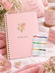1pc A5 To Do List Planner Notebook With Calendar Bookmark Card, Spiral Daily Checklist With Progress, Notes & Priorities For Office Desk Accessories, Bible Study Materials, Weight Loss & Christmas Planner Accessories - A - View 1