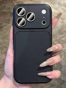 奢華酒紅色大窗一體式相機保護手機殼，適用於 iPhone 17 Pro Max 17 Pro 17 16 Pro Max 16 Pro 16 15 Pro Max 15 Pro 15 14 Pro Max 14 Pro 14 13 Pro Max 13 Pro 13 12 Pro Max 12 Pro 12 11，極簡純色防摔緩衝保護殼，情侶禮物 - 黑色 - 查看 3