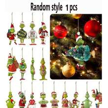 The Grinch The 10/1pc New Green Fur Monster Christmas Decoration Acrylic Hanging Ornament, Cartoon Christmas Tree Pendant, Perfect For Parties And Birthdays, Ideal For Holiday Decor And Photo Props - Multicolor - View 7