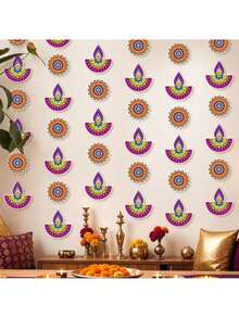 6pcs/1pc Diwali Hanging Garland Hollow String Bunting Home Wall And Porch Background Props Diwali Festival Scene Atmosphere Decoration Party Backdrop Home Decor - Multicolor - View 4