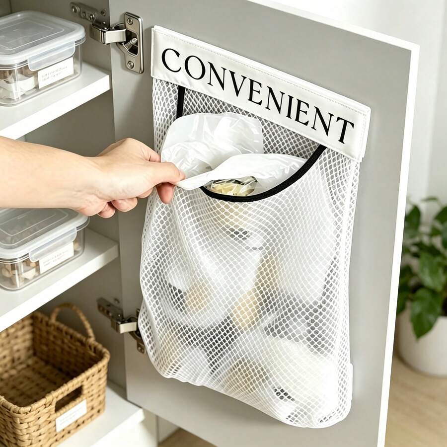 1/2pcs Kitchen Practical Mesh Storage Bag, Spacious Wall-Mounted Organizer Bag, Reusable Mesh Small Bag, Behind-Door Storage, Breathable Easy-To-Use Design, Tool Storage, Kitchen Trash Storage Bag, Trash Bag Organizer, Christmas, Halloween - Multicolor - View 1