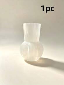 1pc Vertical Stripe Semi-Transparent Vase, Round Bulbous Shape, Soft Pink And White Dual Color Options, Transparent Texture, Stable Bottom Anti-Tip, Living Room Bedroom Desktop Soft Decor, Atmospheric Home Ornament, Exquisite Gift Item - Translucent - View 13