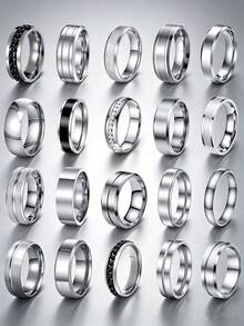 20 Buah Cincin Hip Hop Punk Stainless Steel untuk Pria, Aksesoris Perhiasan Pria Unik, Cincin Janji Pertunangan Pernikahan, Hadiah Liburan & Suvenir - Perak - View 4