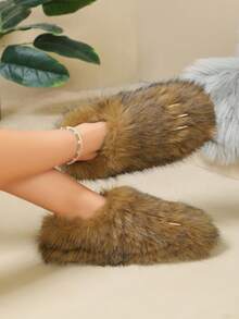 2026 New Women's Plush Shoes, Winter Warm Soft Sole Fine Fur Cross Strap, Suitable For Indoor And Outdoor Wear - Coffee Brown - View 1