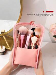 1pc Zipper Makeup Brush Bag, Transparent PVC Waterproof Travel Makeup Brush Storage Bag, Portable Makeup Brush Holder, Professional Makeup Bag, Artist Supplies Organizer, Essential For Home, Gift, Vacation And Travel, Foldable Makeup Brush Cup - Multiple Styles - View 5