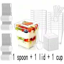 100/50/30/20/10pcs 5oz Square Dessert Cups With Lids And Spoons - Clear Reusable Party Cups, Suitable For Yogurt/Ice Cream/Cream Cake - Wedding, Birthday, Christmas, Eid Celebrations (Stackable) - Multicolor - View 14