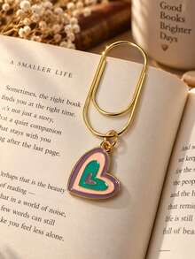 1 buah/20 buah/50 buah Pembatas Buku Logam Hati Enamel Girly, Pembatas Buku Klip Kertas Paduan Logam Hati Berwarna Manis - Rectangle - View 8